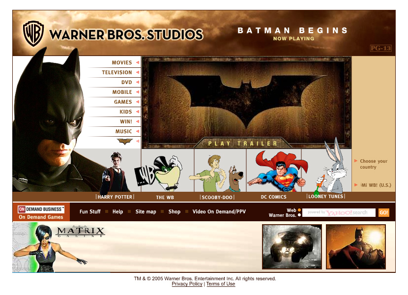 Warner Bros. flash website in 2005