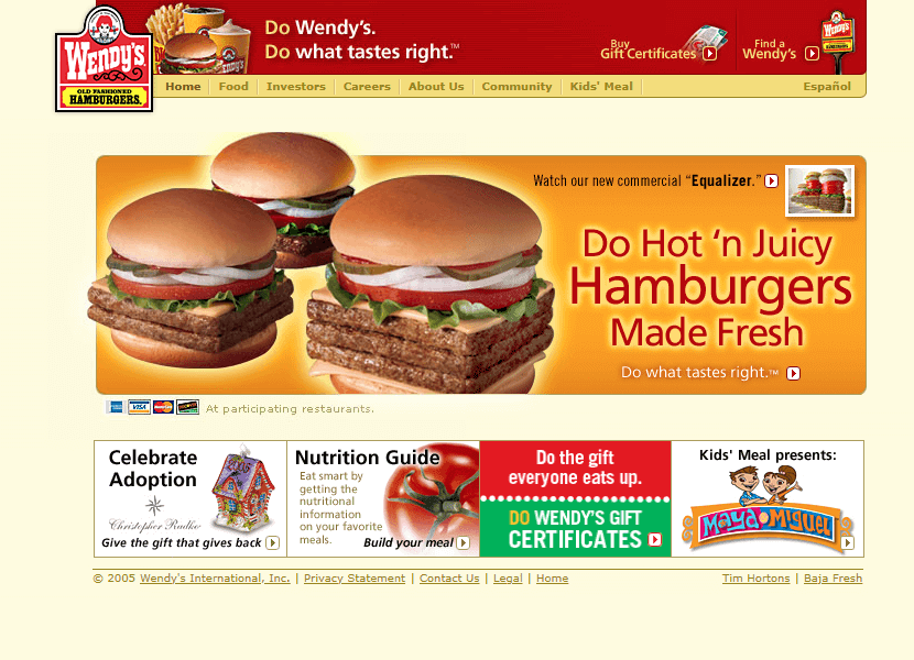 Wendy's website in 2005