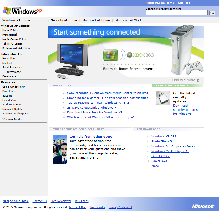 Windows XP Home Page in 2005