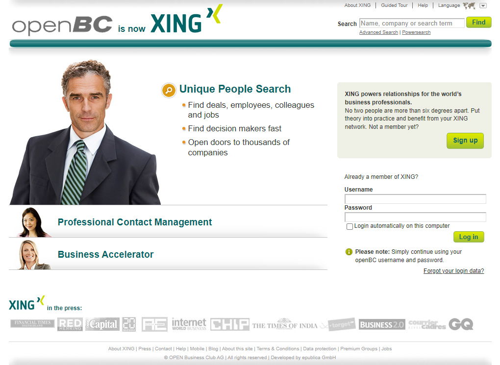 XING website in 2005