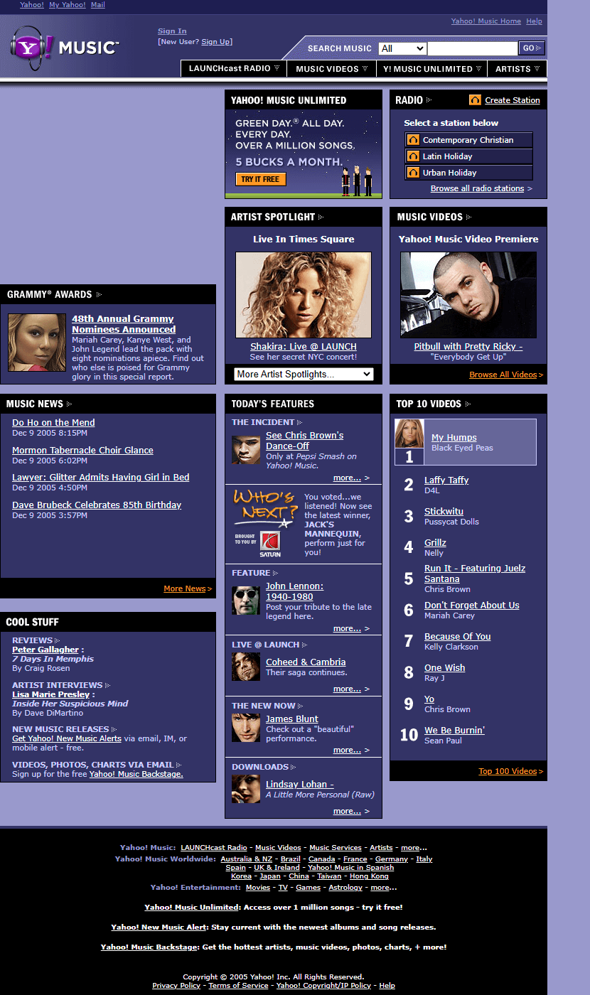 Yahoo! Music website in 2005