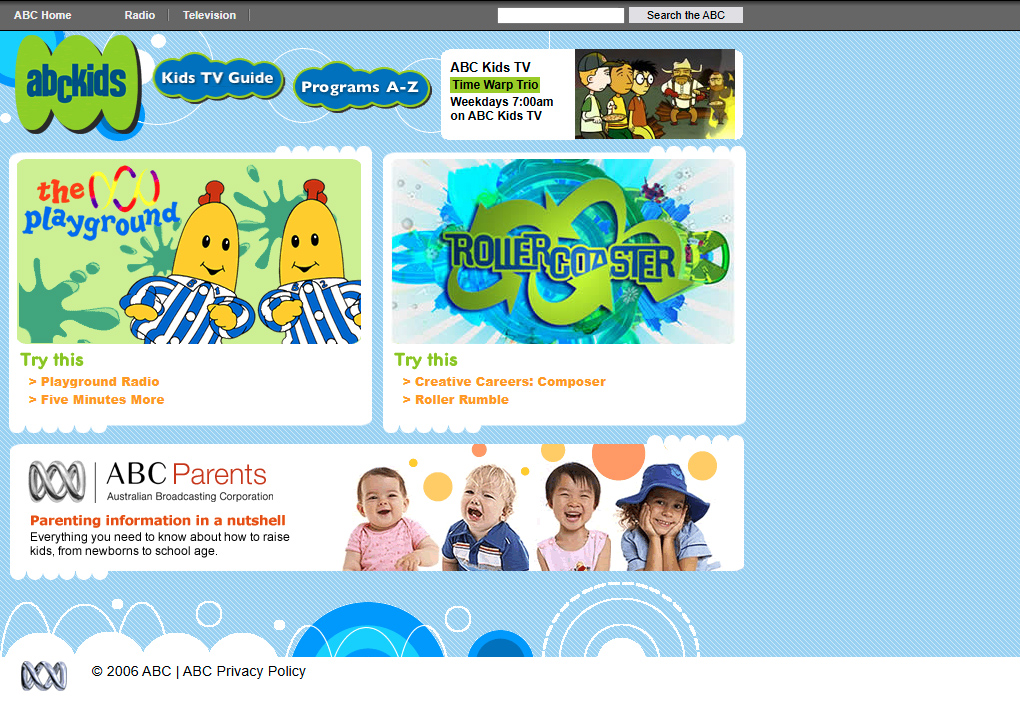 ABC Kids website in 2006