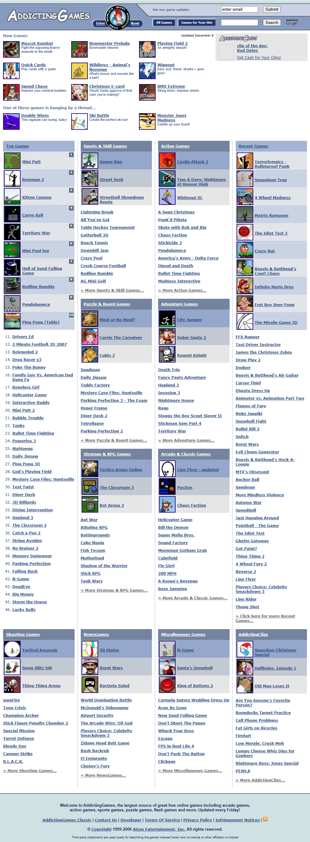 Addicting Games website in 2006