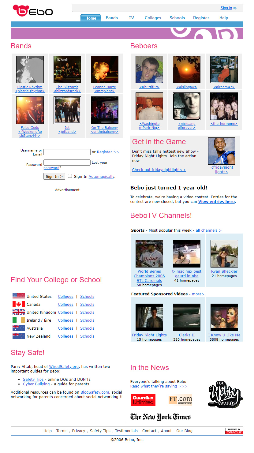 Bebo website in 2006