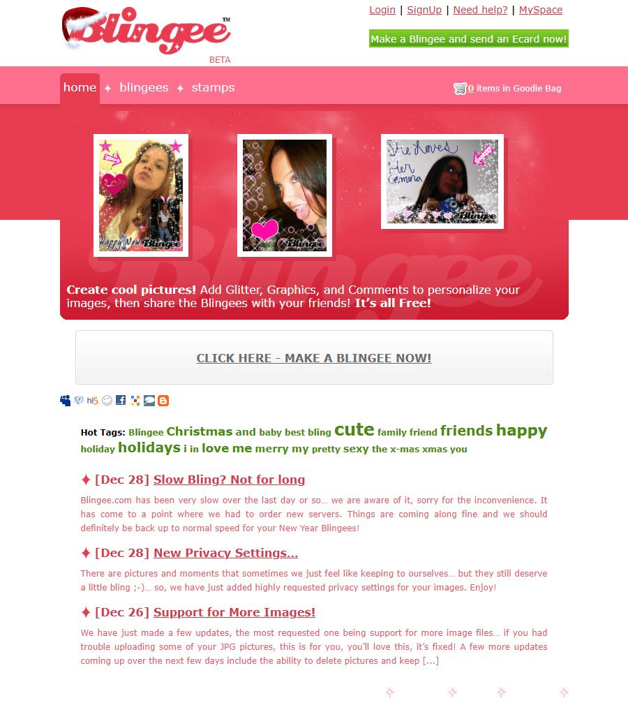 Blingee website in 2006
