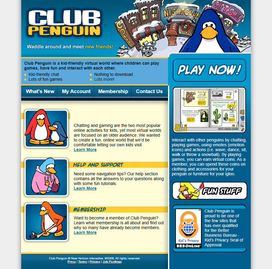 Club Penguin website in 2006