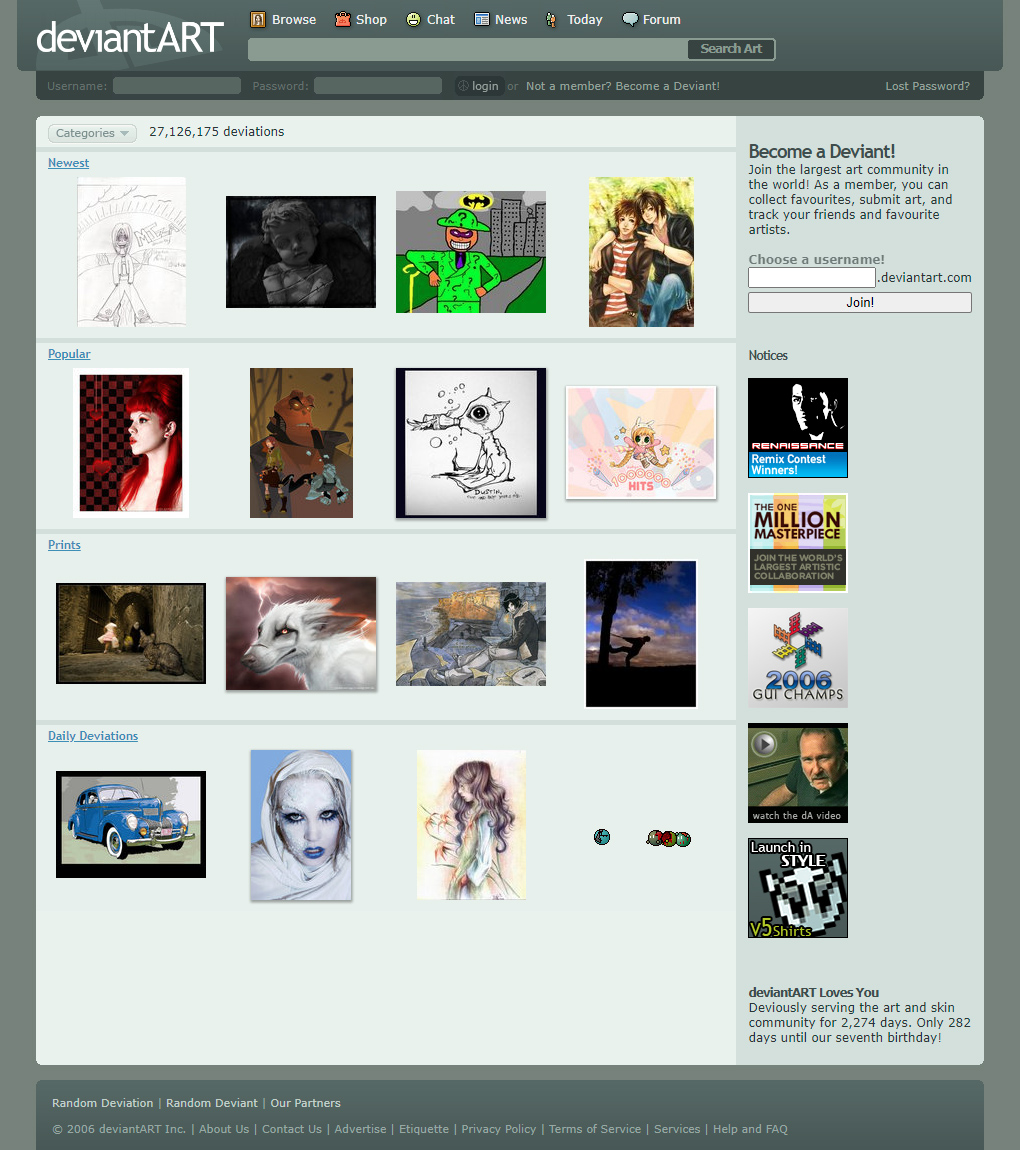 DeviantArt website in 2006