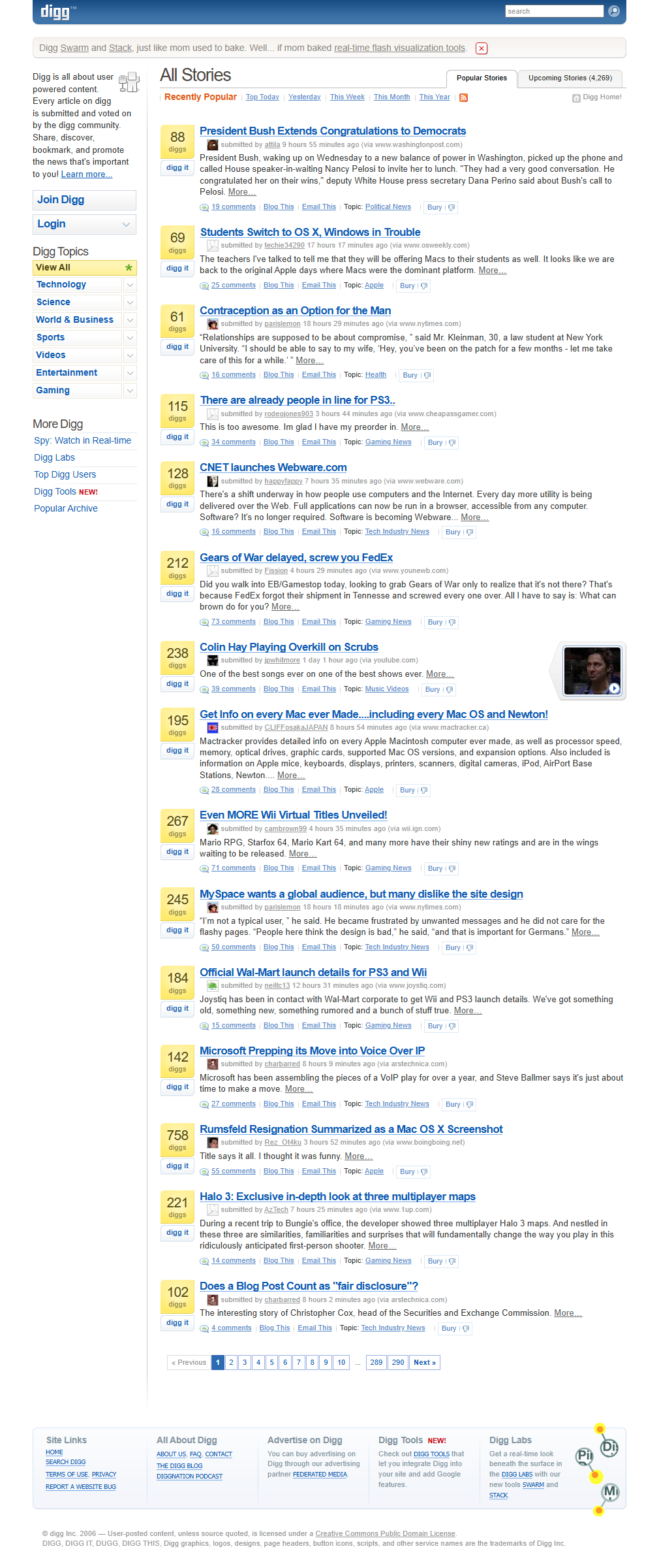 Digg website in 2006