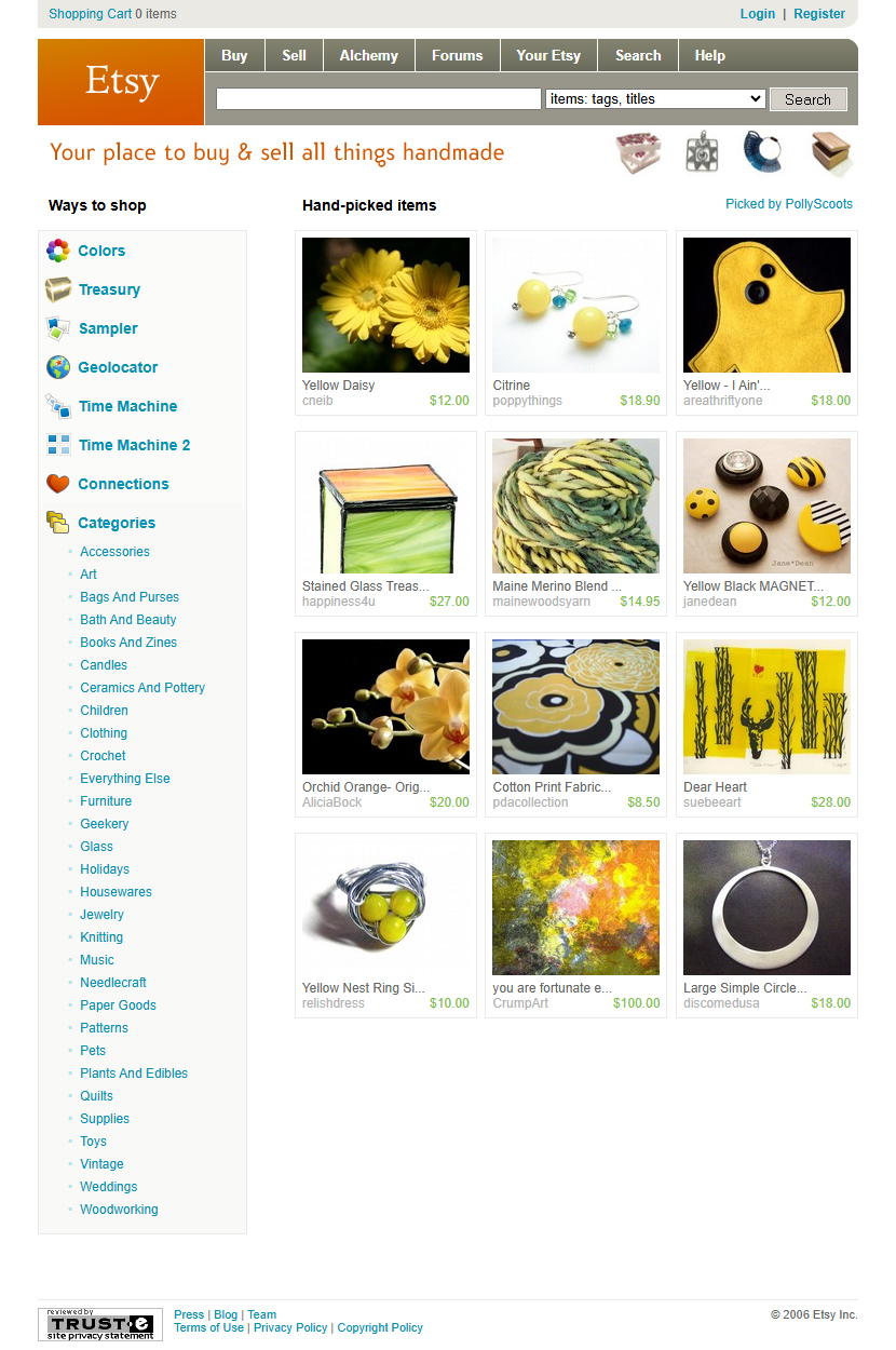 Etsy website in 2006