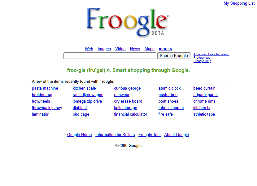 Froogle website in 2006