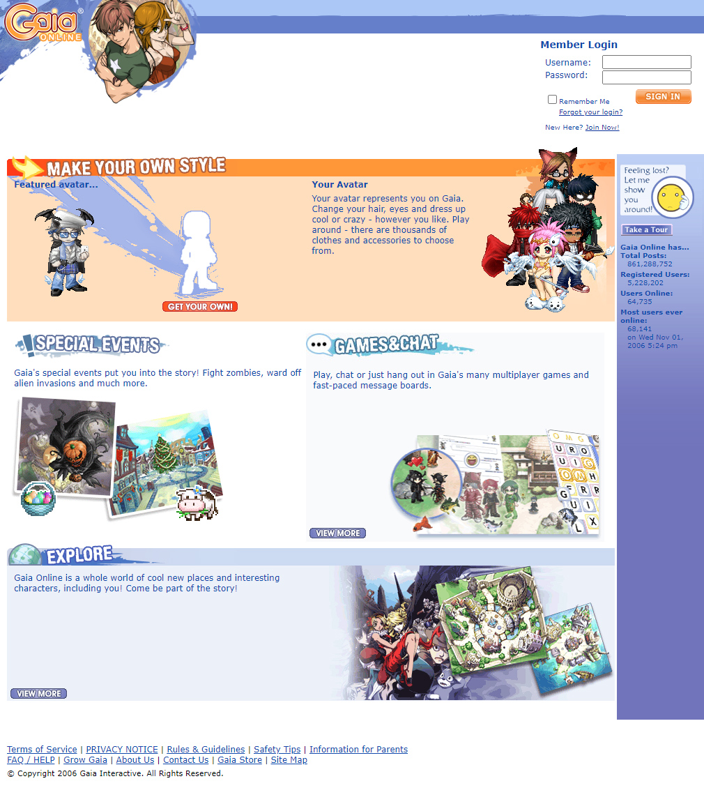 Gaia Online website in 2006