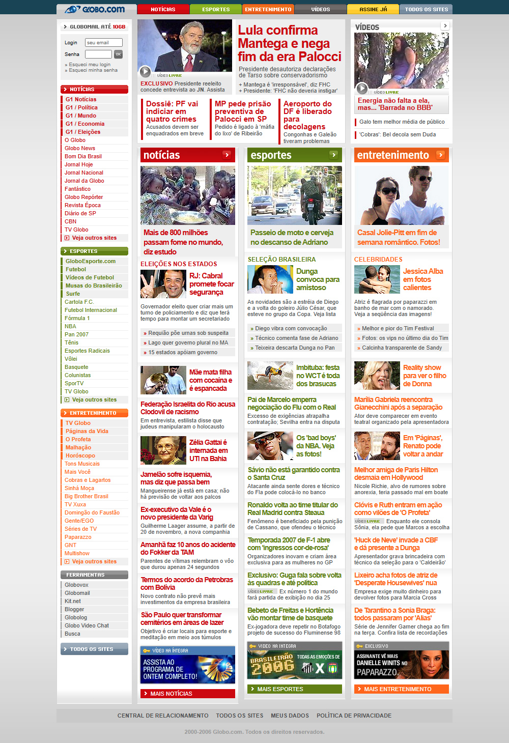 Globo.com website in 2006