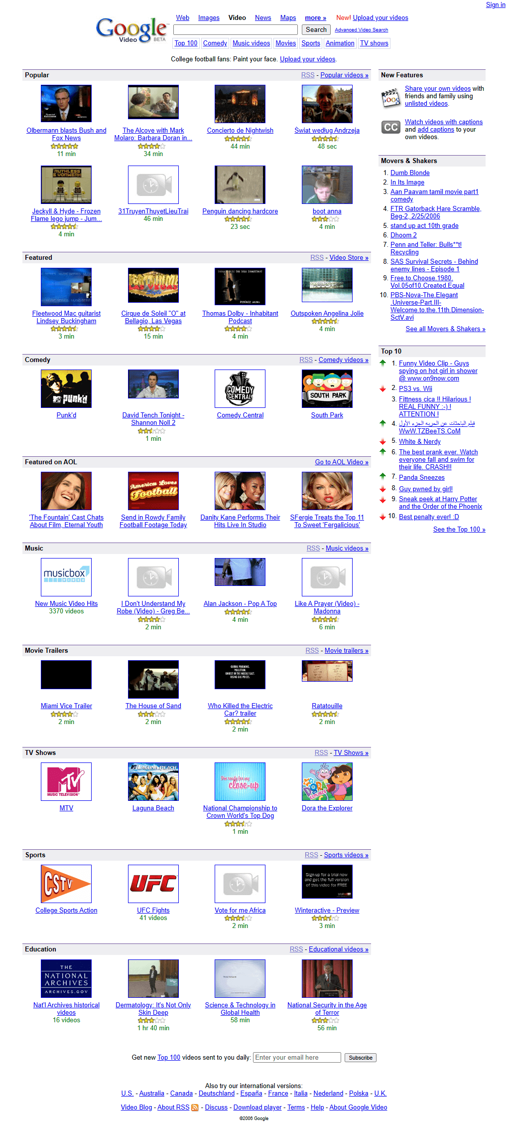 Google Video website in 2006