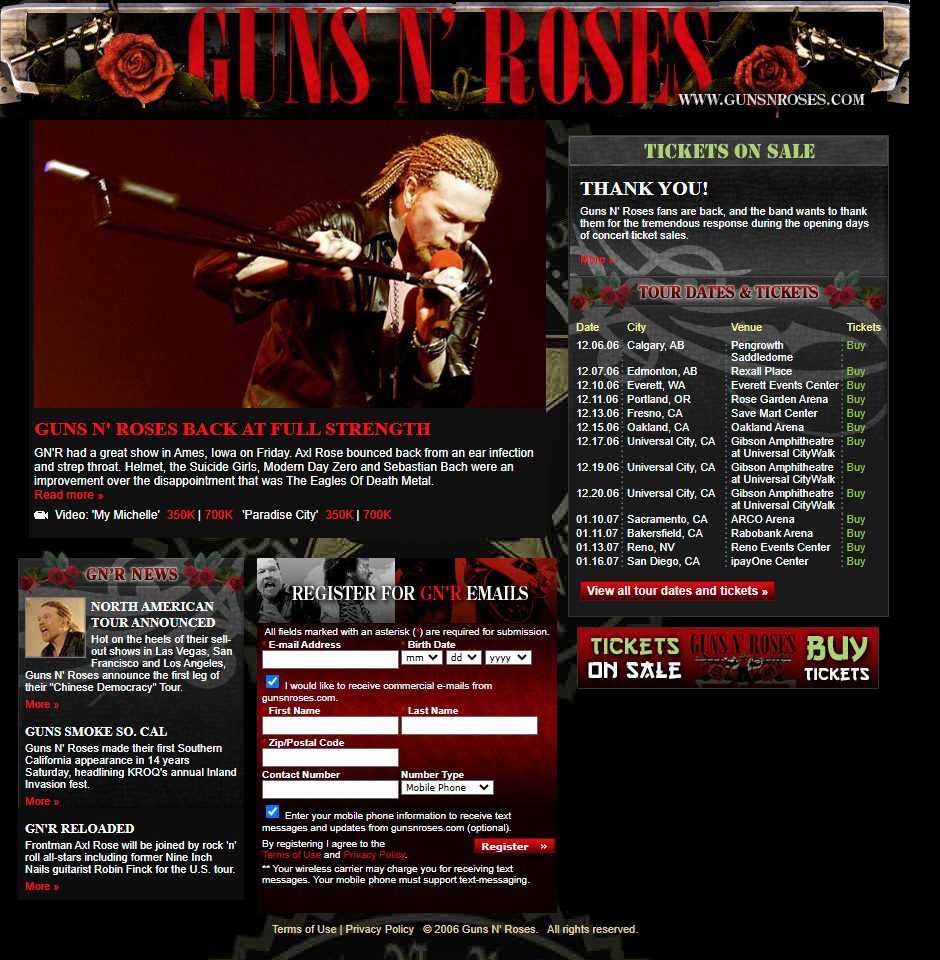 Guns N’ Roses website in 2006