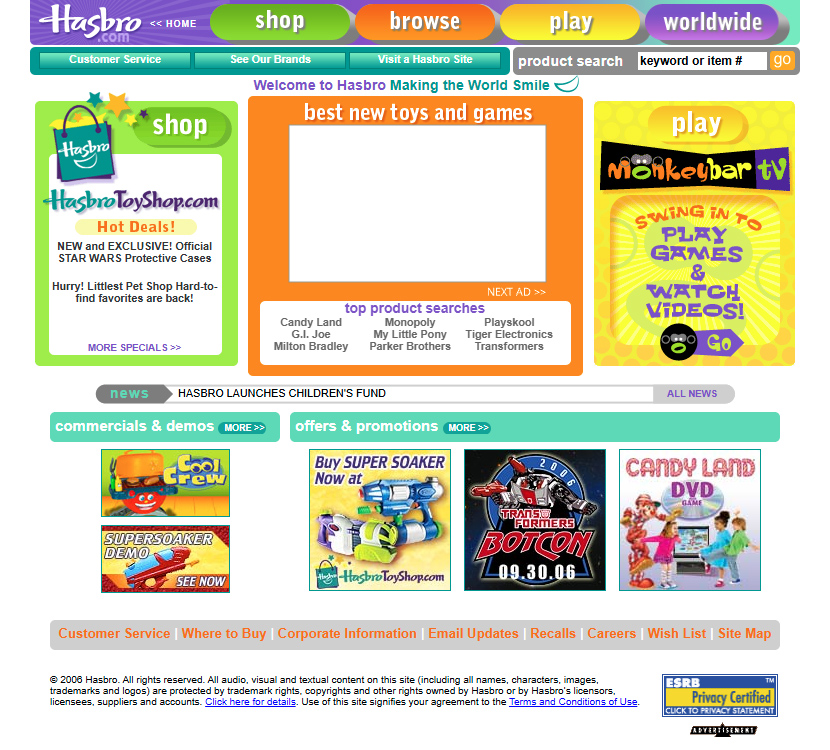 Hasbro website in 2006