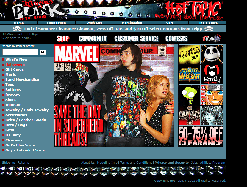 Hot Topic website in 2006