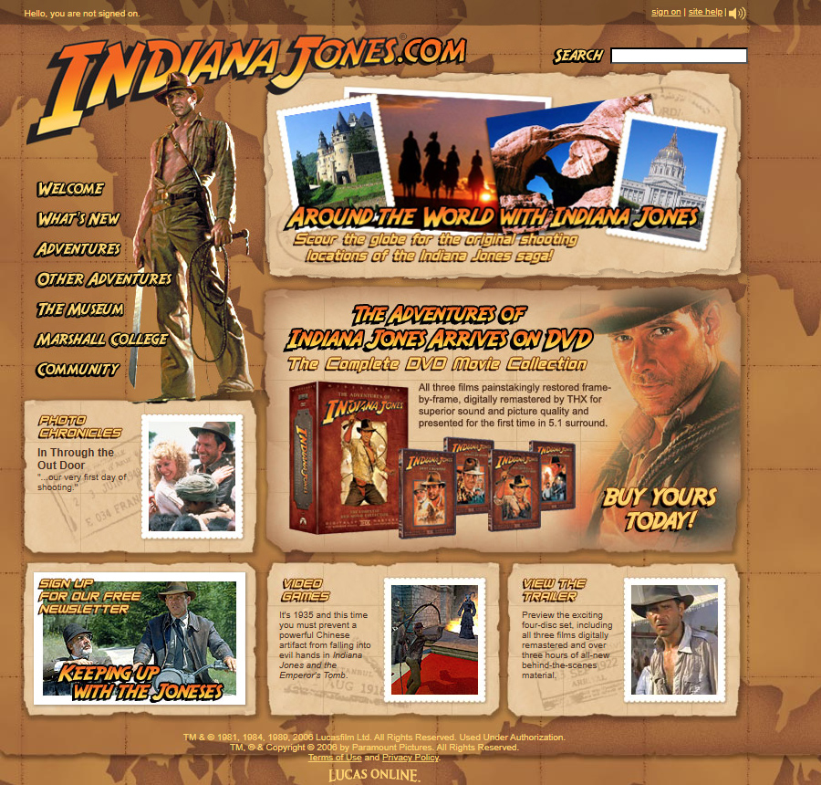 Indiana Jones website in 2006