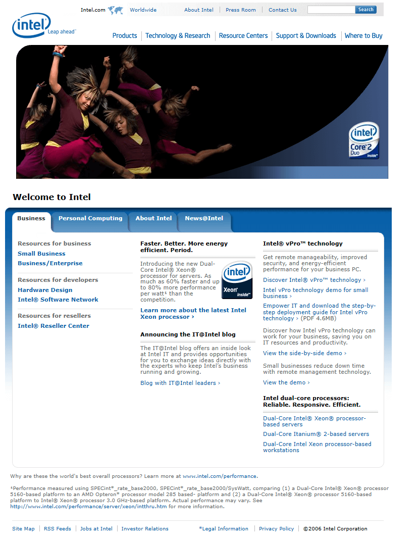 Intel website in 2006