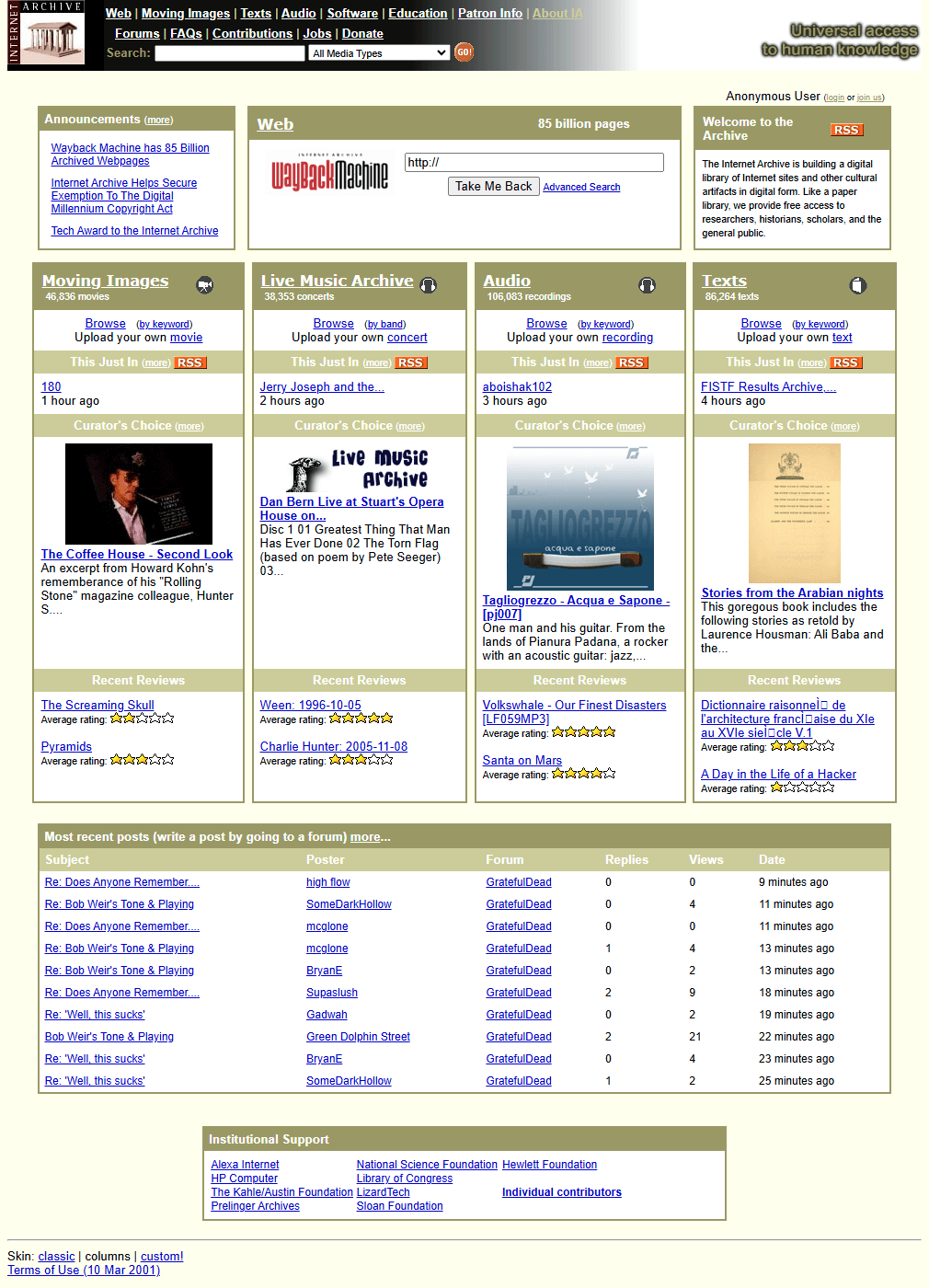 Internet Archive website in 2006