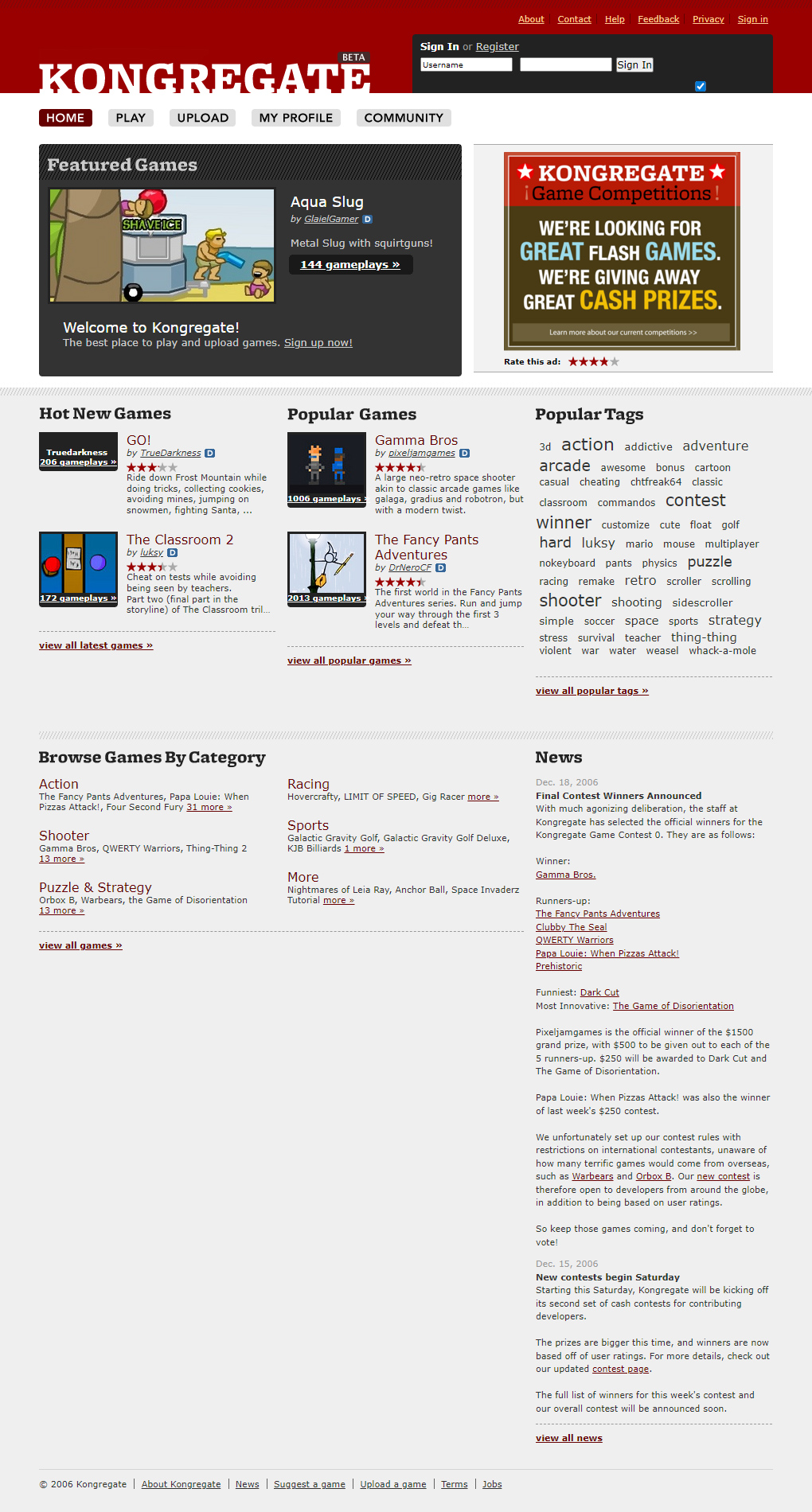 Kongregate website in 2006