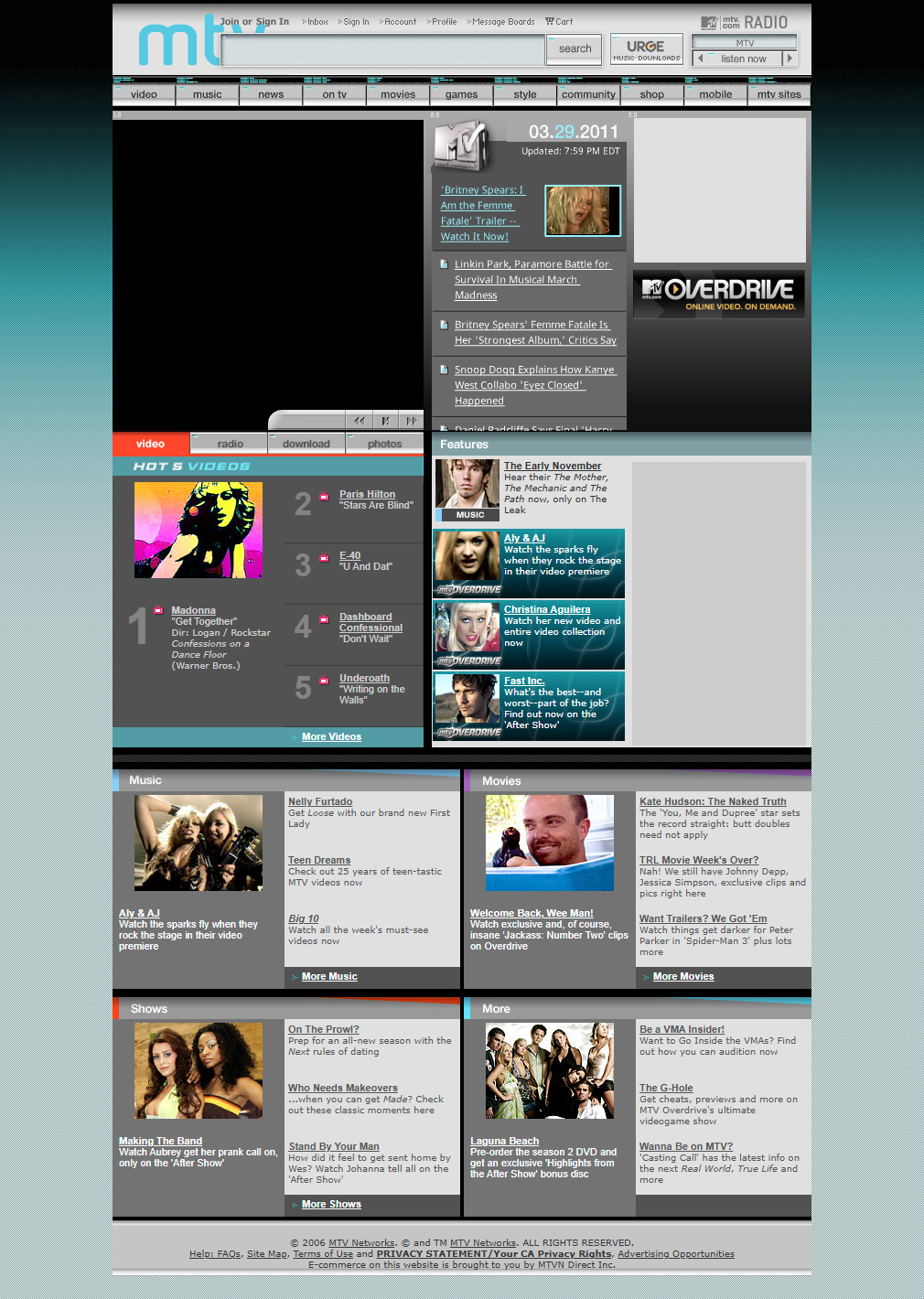 MTV website in 2006
