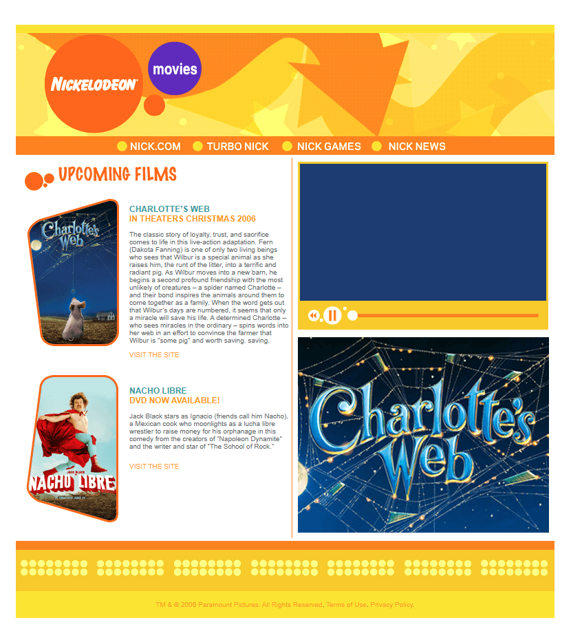 Nickelodeon Movies website in 2006