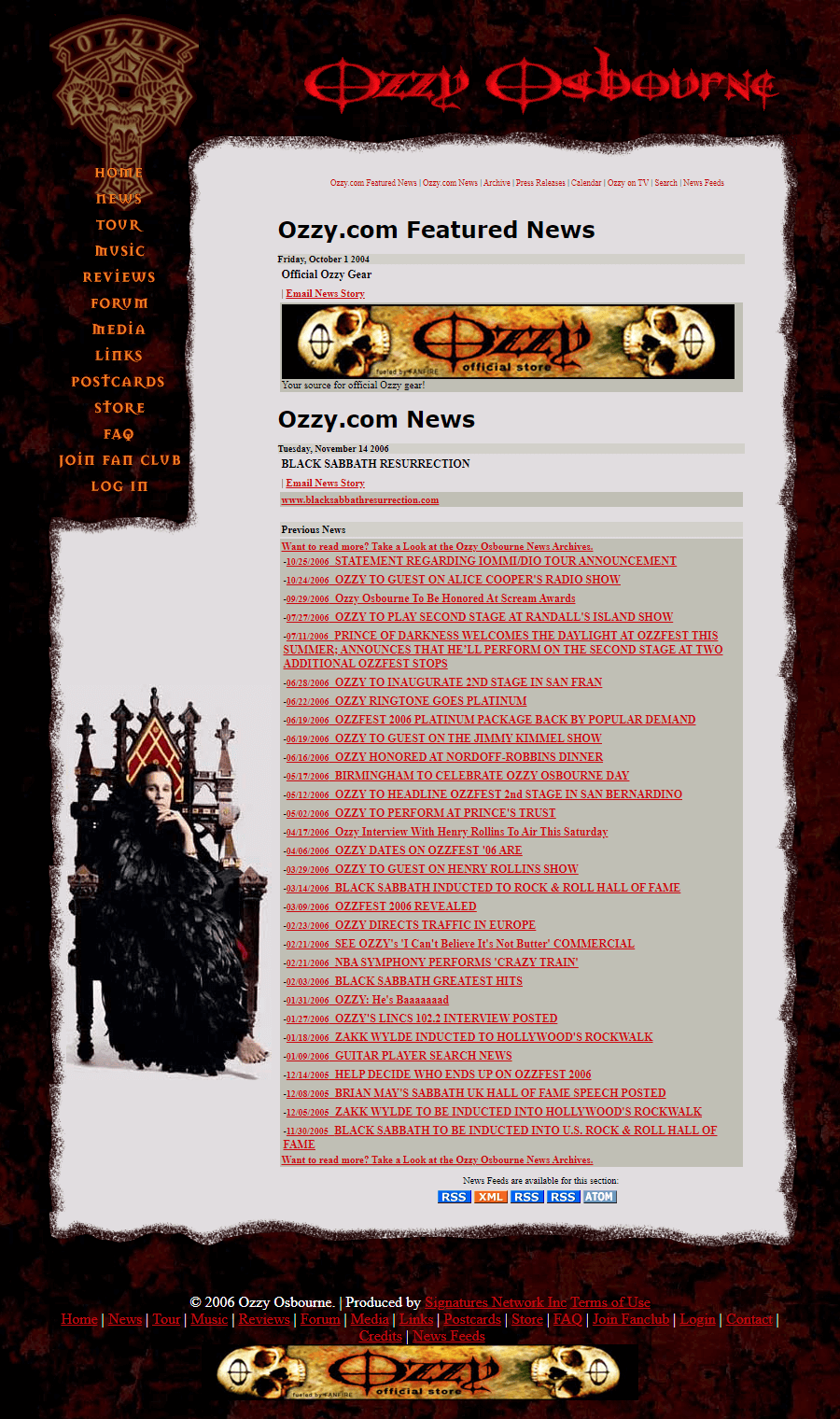 Ozzy Osbourne website in 2006