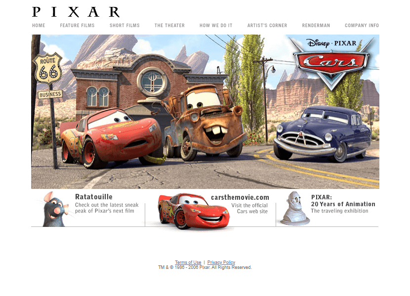 Pixar website in 2006