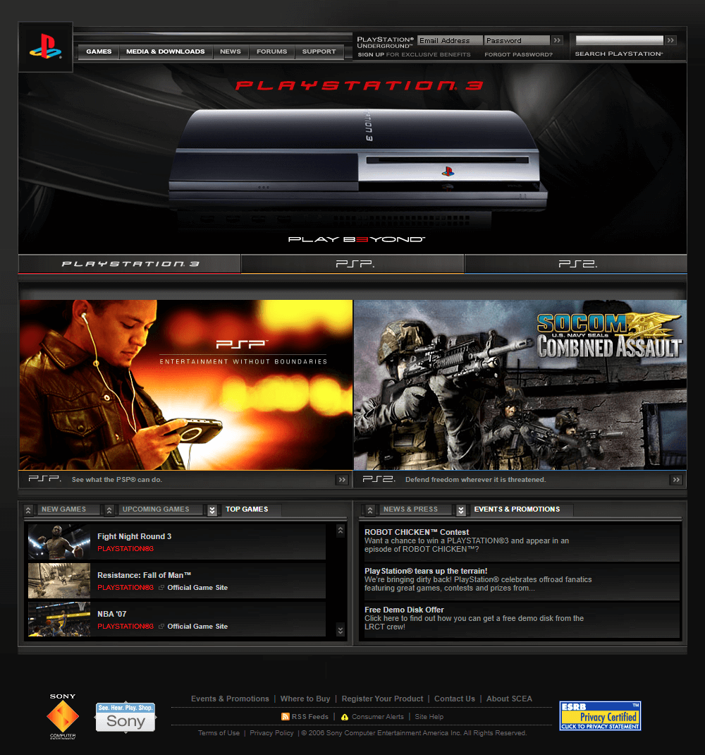 PlayStation website in 2006