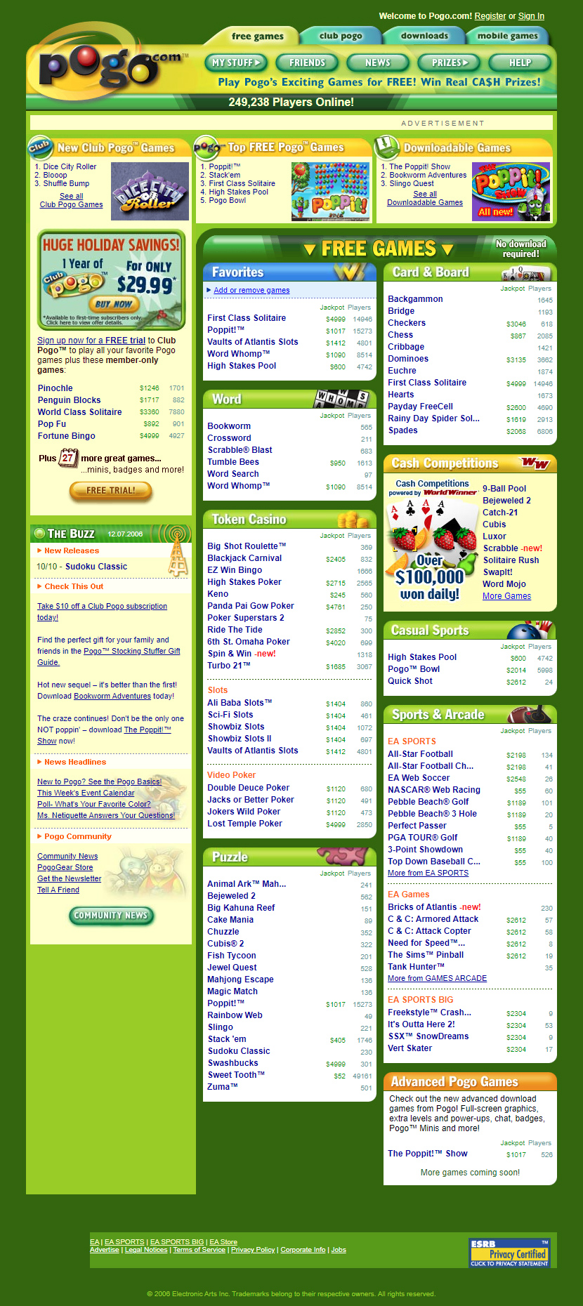 Pogo.com website in 2006