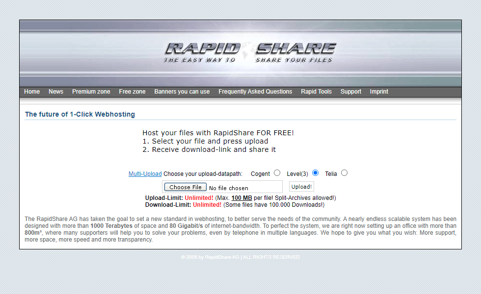 RapidShare website in 2006