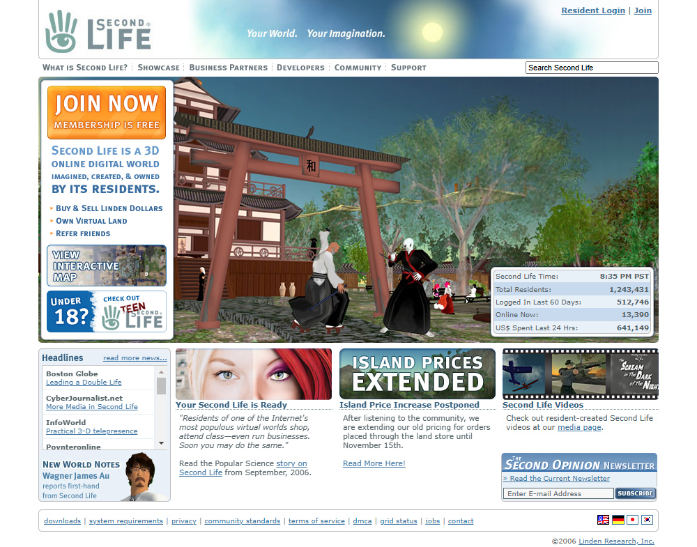 Second Life website in 2006