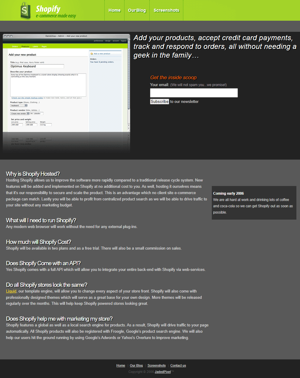 Shopify website in 2006