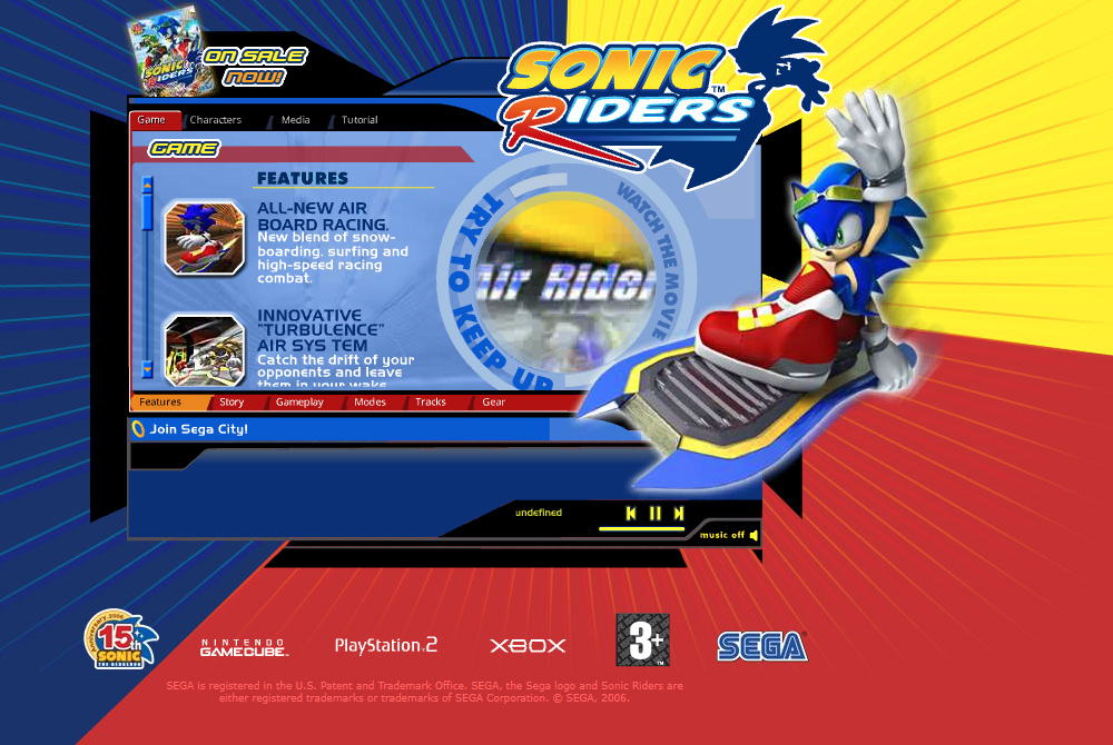 Sonic Riders flash website in 2006