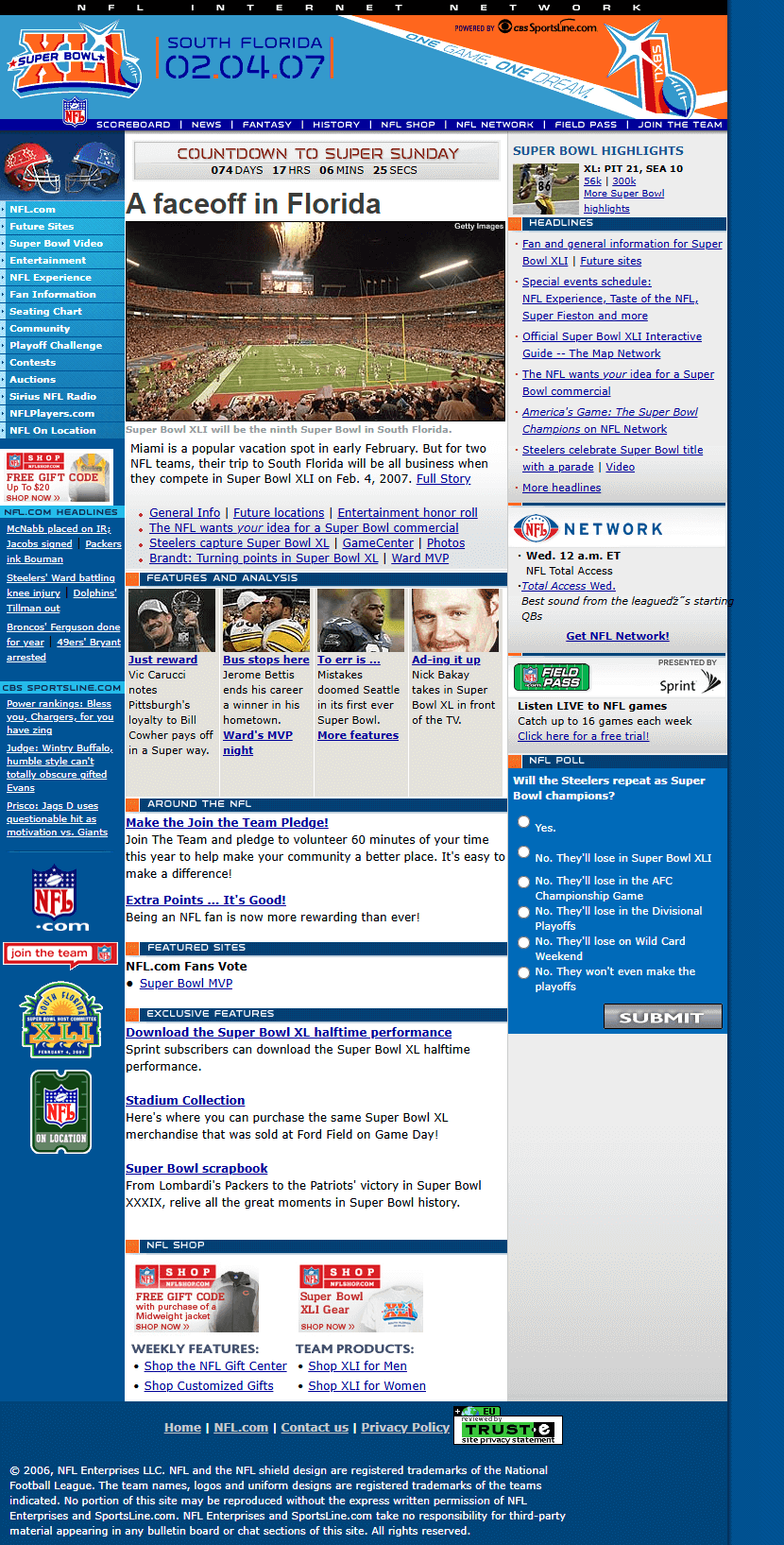 SuperBowl.com website in 2006