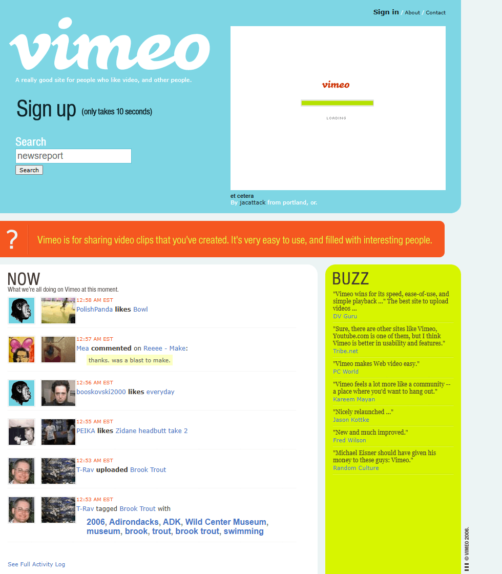 Vimeo website in 2006