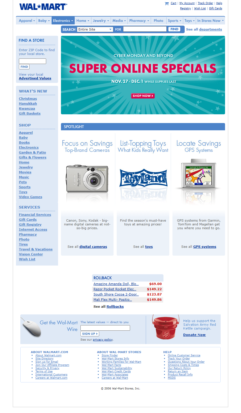 Walmart website in 2006