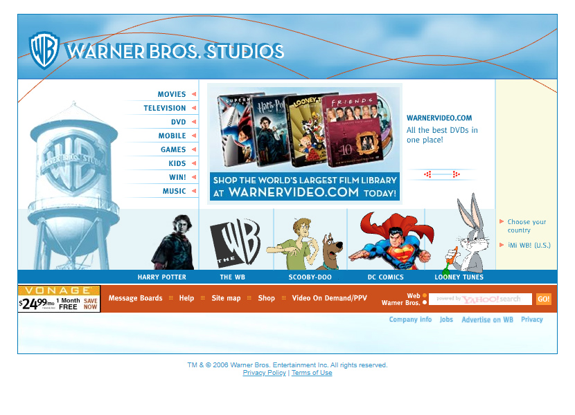 Warner Bros. flash website in 2006
