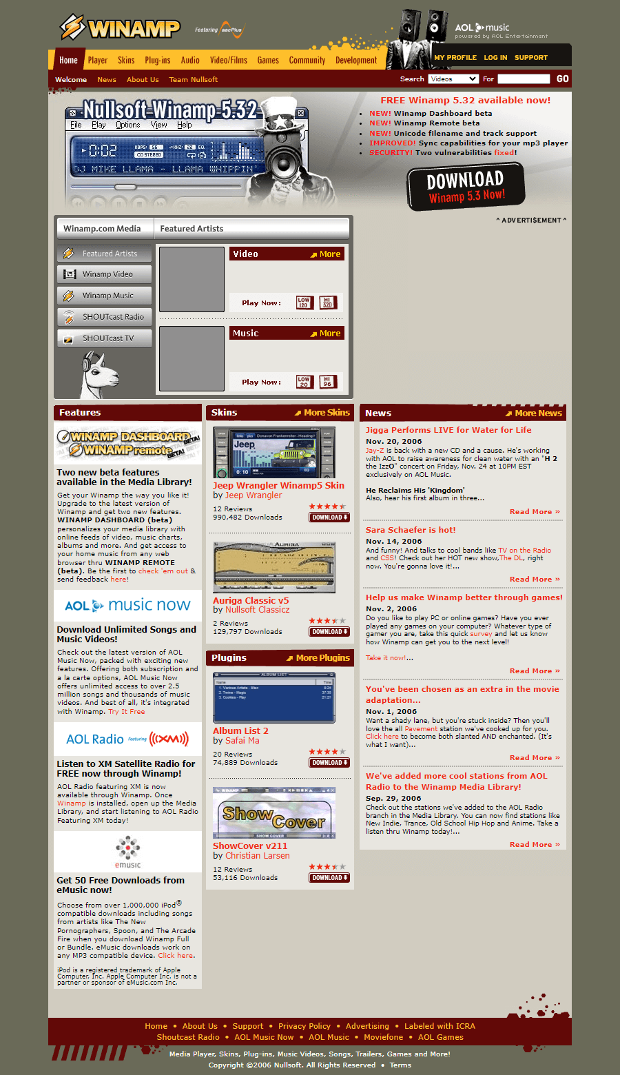 Winamp website in 2006