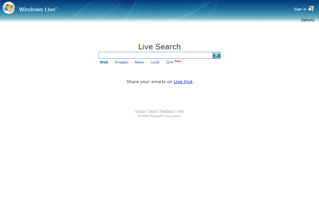 Windows Live website in 2006