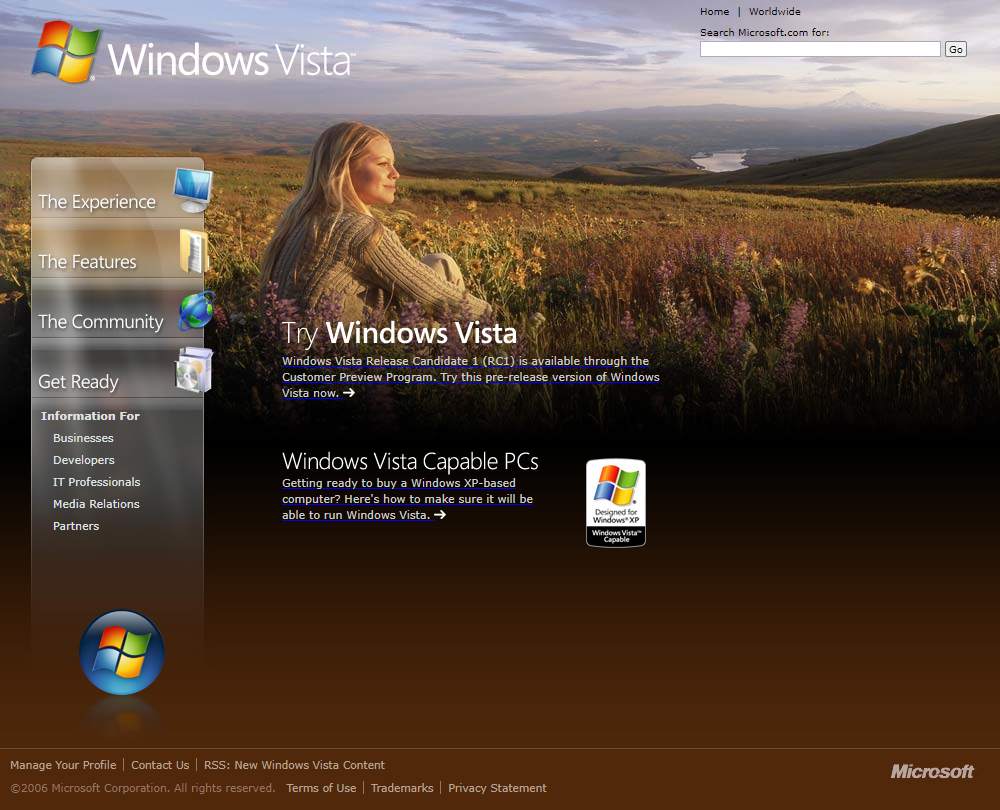 Windows Vista website in 2006