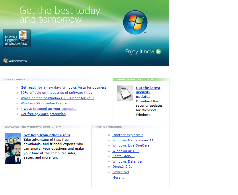 Windows XP Home Page in 2006