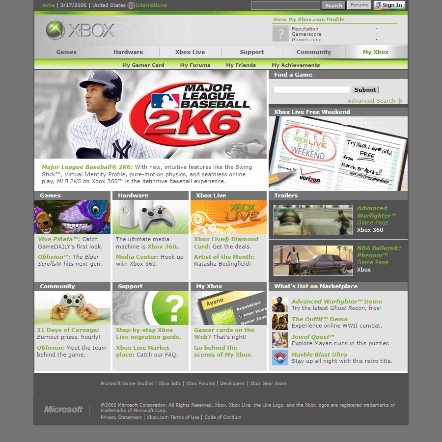 Xbox website in 2006
