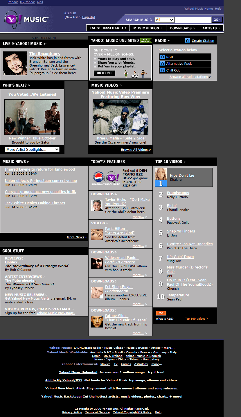 Yahoo! Music website in 2006