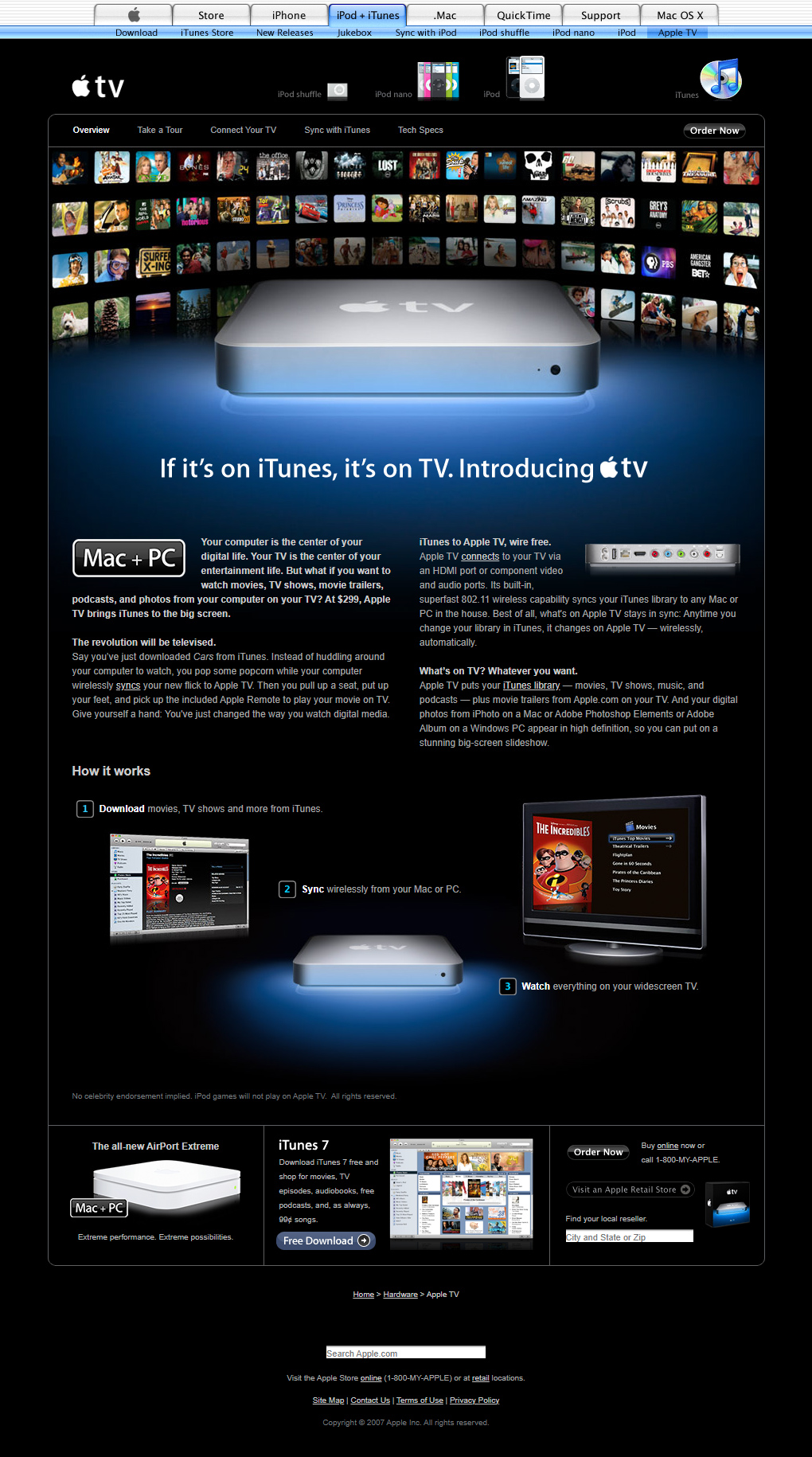 Apple TV website in 2007