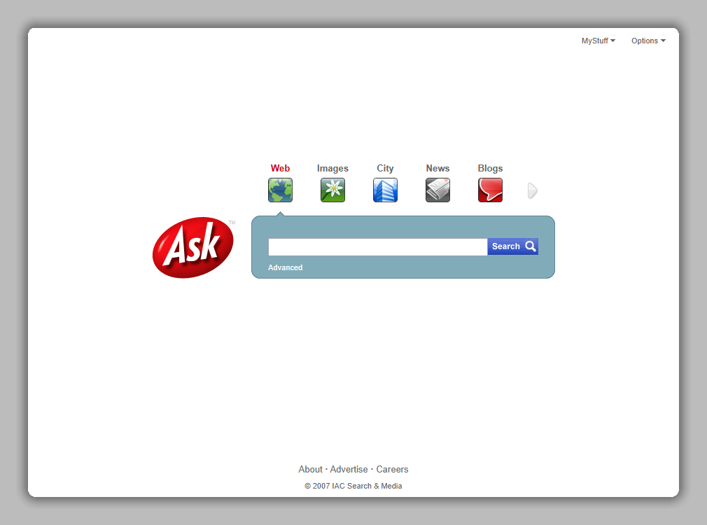 Ask website in 2007