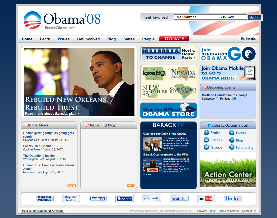 Barack Obama website in 2007