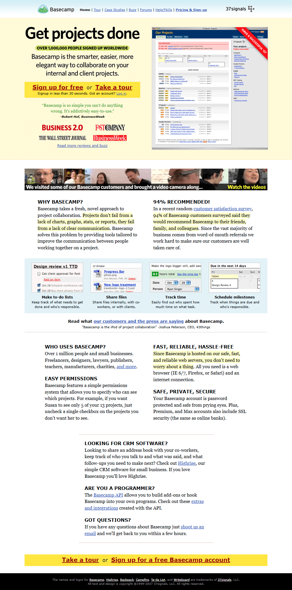 Basecamp website in 2007