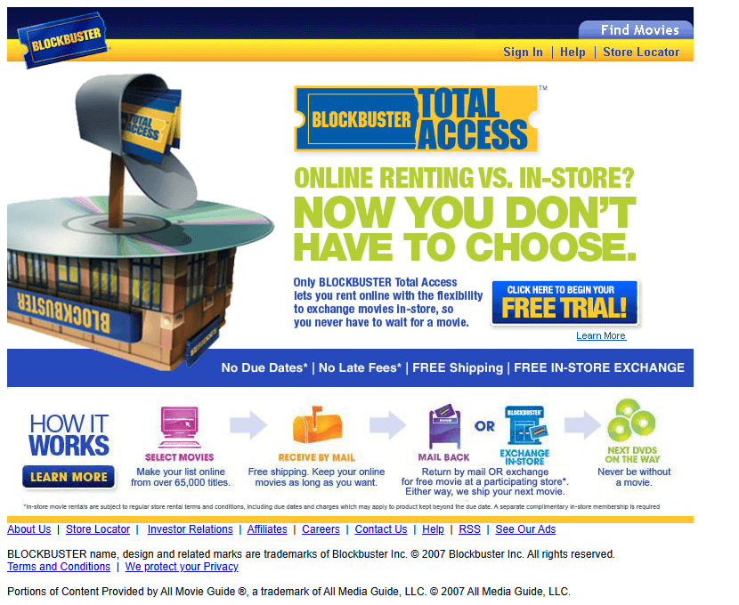 Blockbuster website in 2007