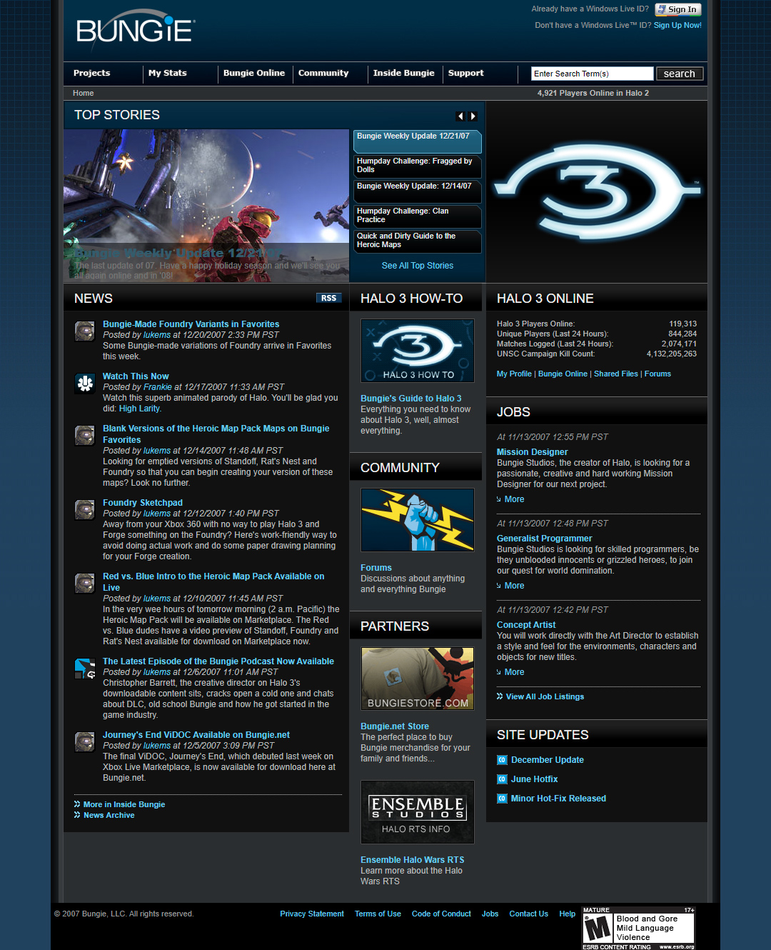 Bungie.net website in 2007